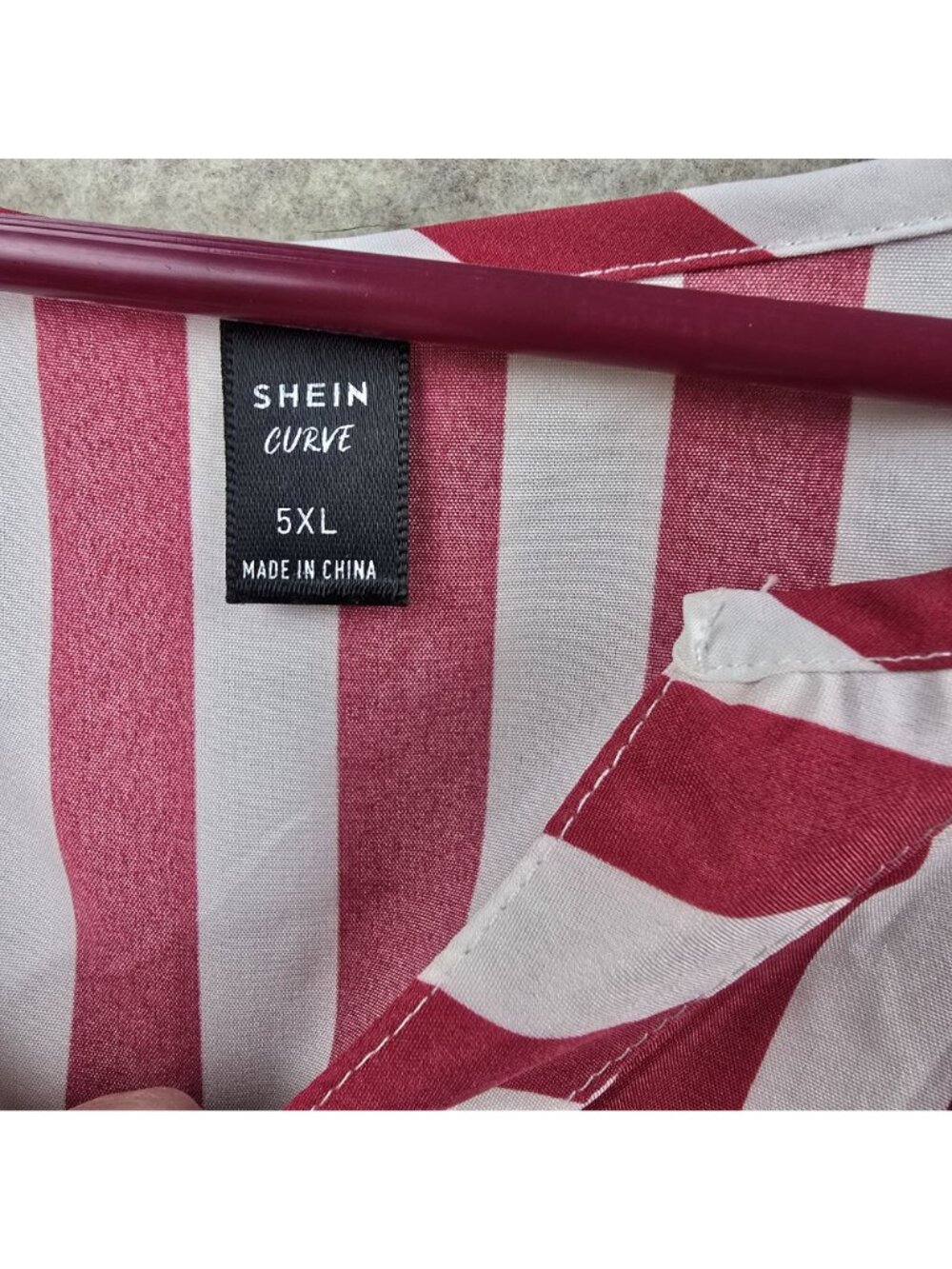 Red & White Striped Blouse With Tie Sleeves Shein Curve 5XL Polyester & Elastane - Picture 3 of 7